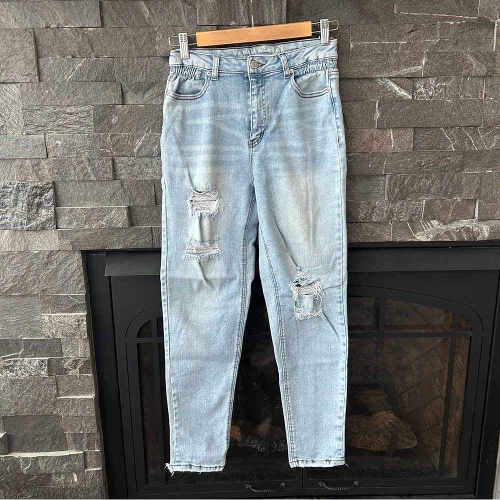 Vanilla Star Light Blue Distressed Straight Leg Jeans